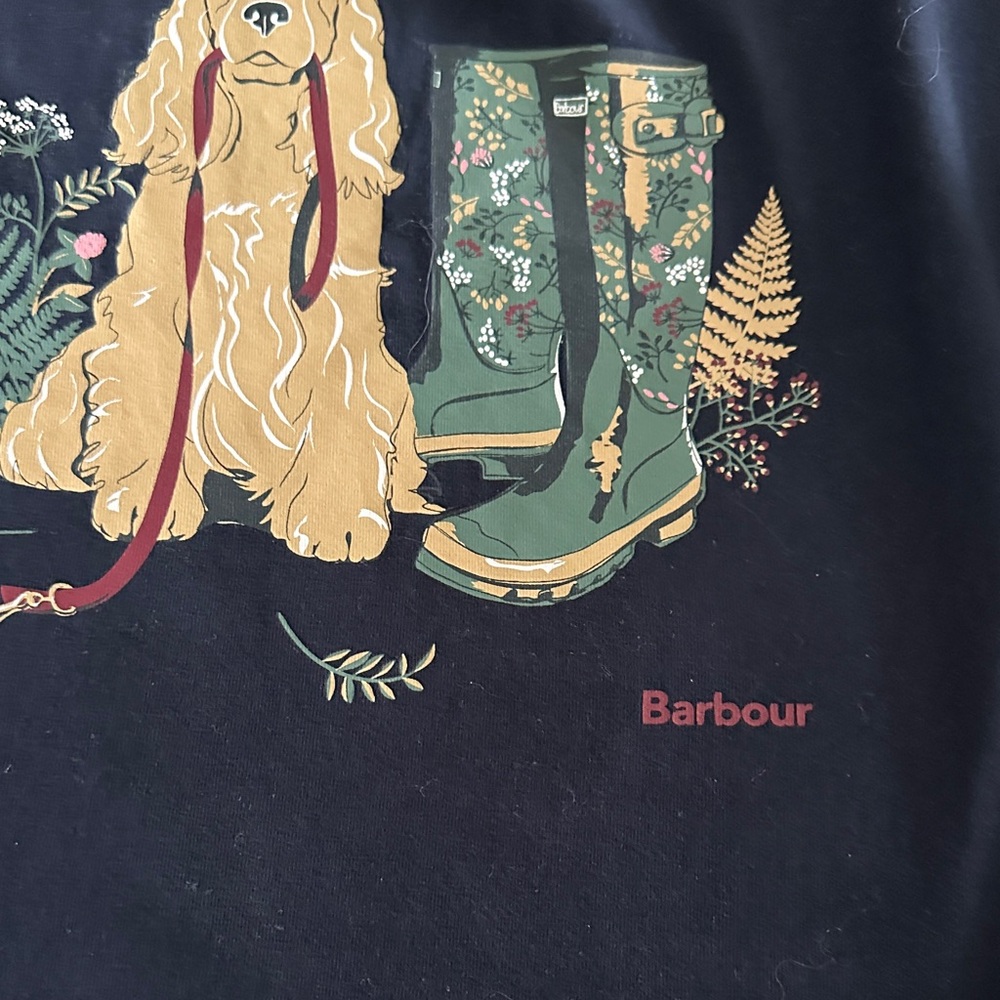 Barbour navy long sleeved Tee with Dog and Boots Design - Picture 5 of 6